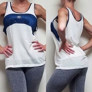 VINTAGE 1970s Bill Rodgers Blue White Mesh Sleeveless Singlet Running Sport Tank